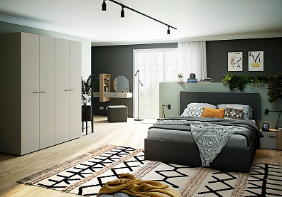 Спальня Гарден 2, тип кровати , цвет Кашемир серый, дуб бунратти, оникс серый